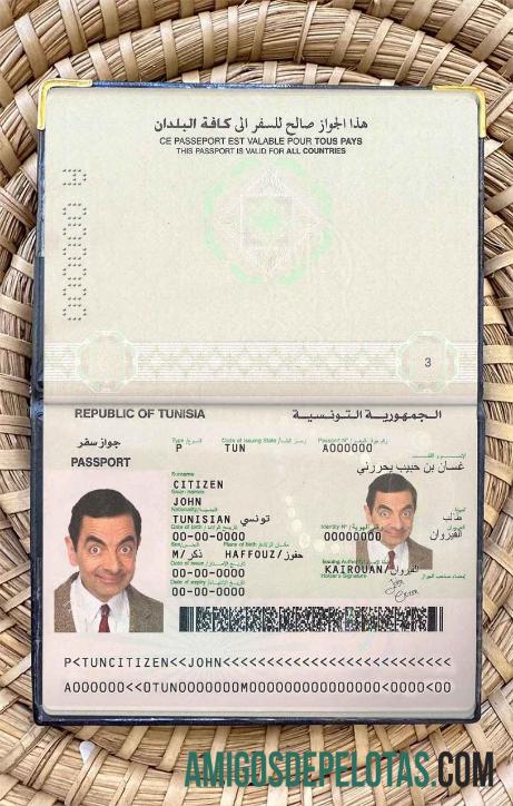 Foto do passaporte da Tunísia exemplo real